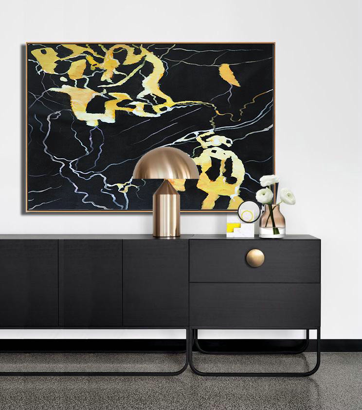 Extra Large Abstract Painting On Canvas,Hand Painted Oversized Horizontal Abstract Marble Art On Canvas,Large Canvas Art,Modern Art Abstract Painting,Earthy Yellow ,Black,White.etc